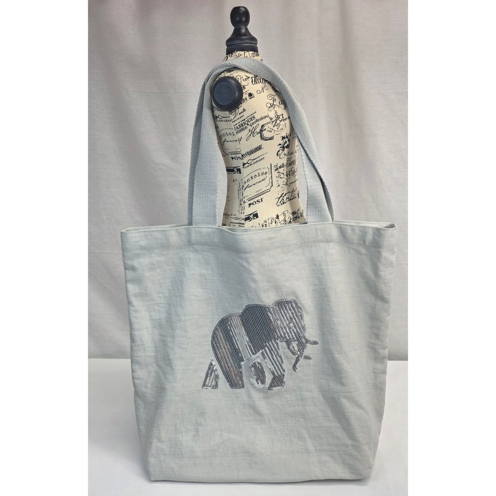 Banana Republic Grey Nylon Sequin Elephant Tote Bag Reusable Shopper Eco Friendl - Picture 8 of 13